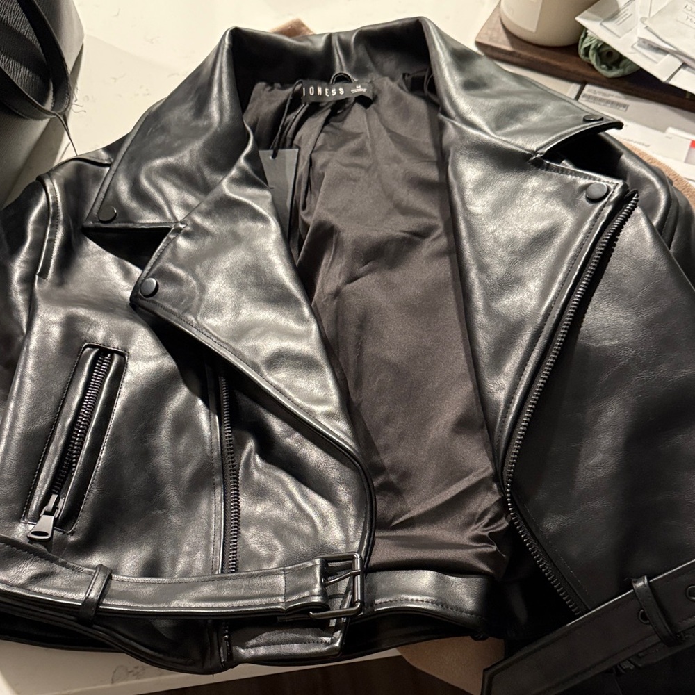 Lioness Black Leather Bomber Jacket